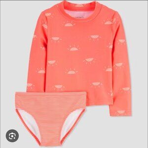 NWT Carter's Girls' Long Sleeve Sunshine Printed Rash Guard Set in Orange 5T
